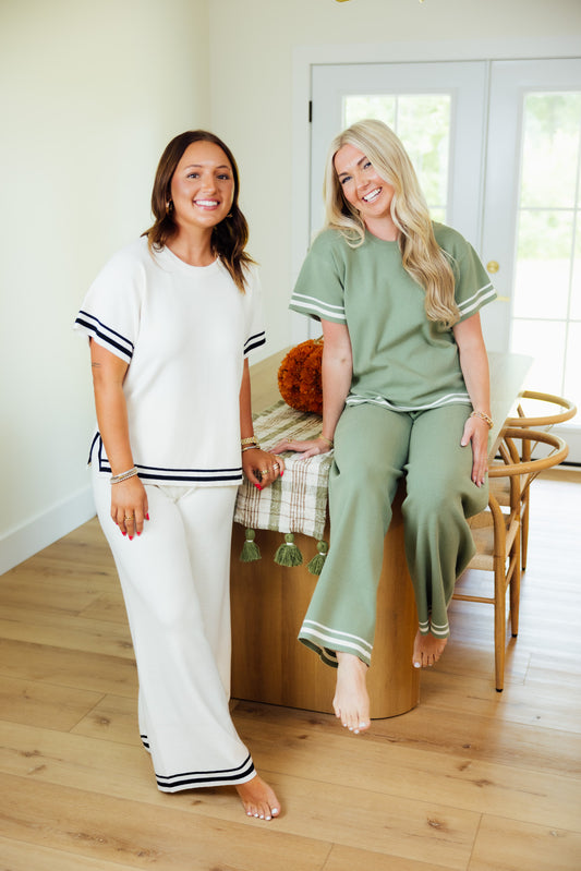 Stretchy Sweater Contrast Pant Set