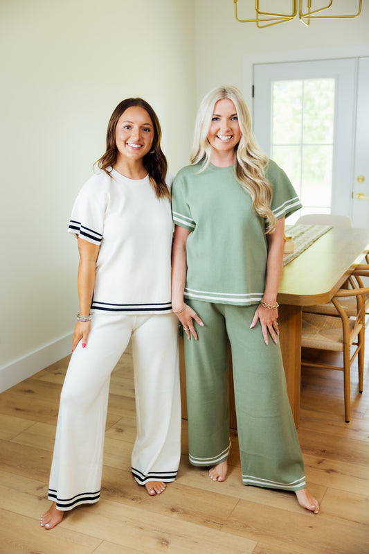 Stretchy Sweater Contrast Pant Set