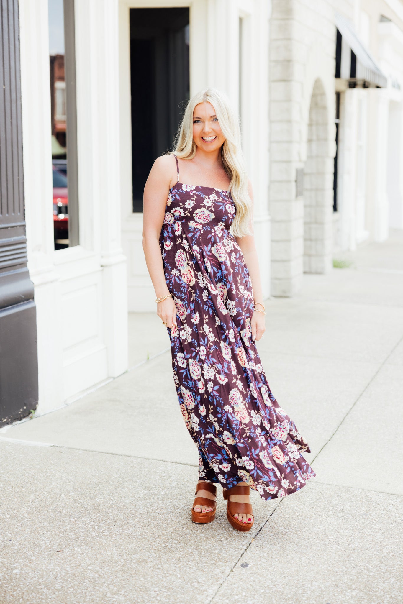Brown Floral Midi Dress