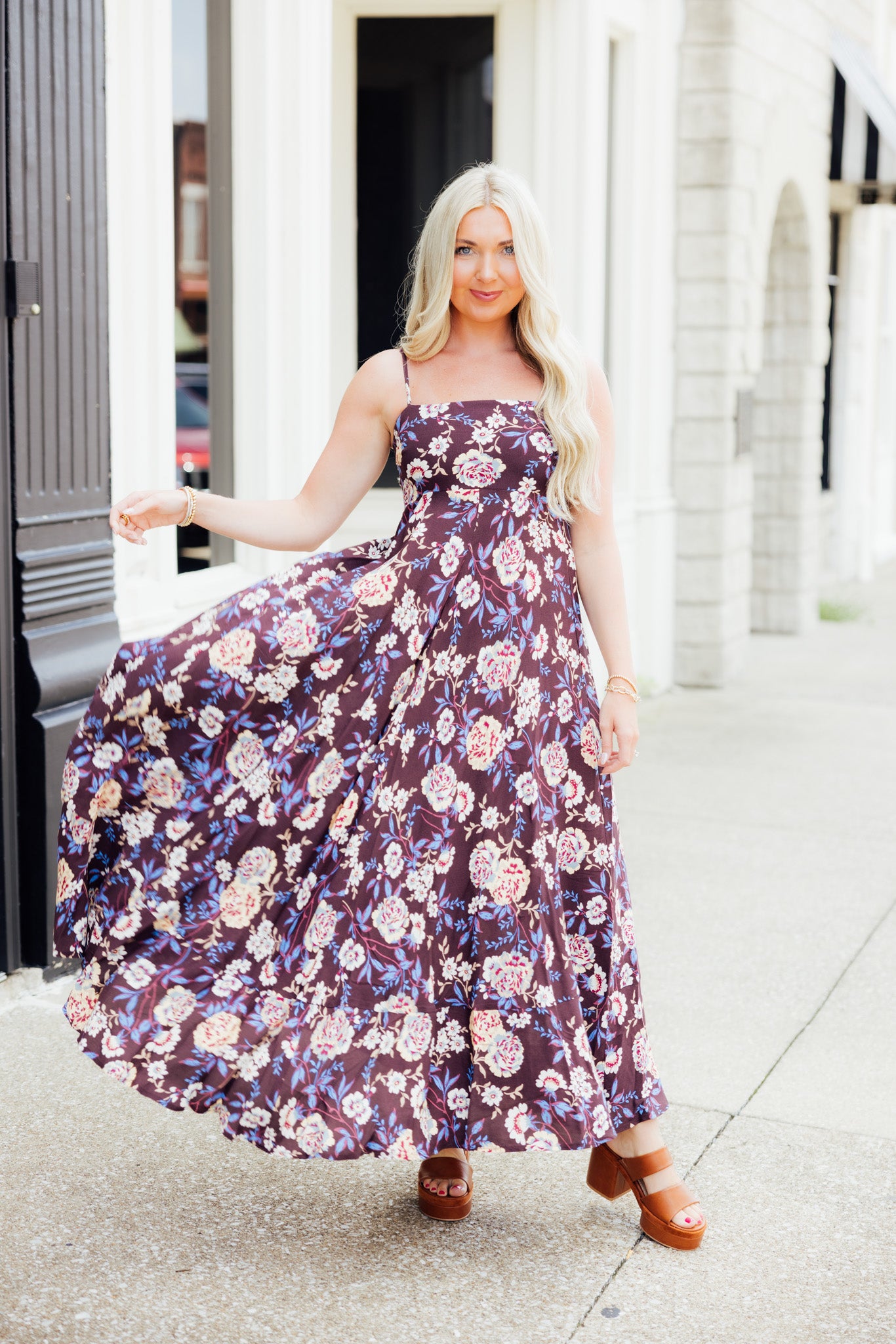 Brown Floral Midi Dress