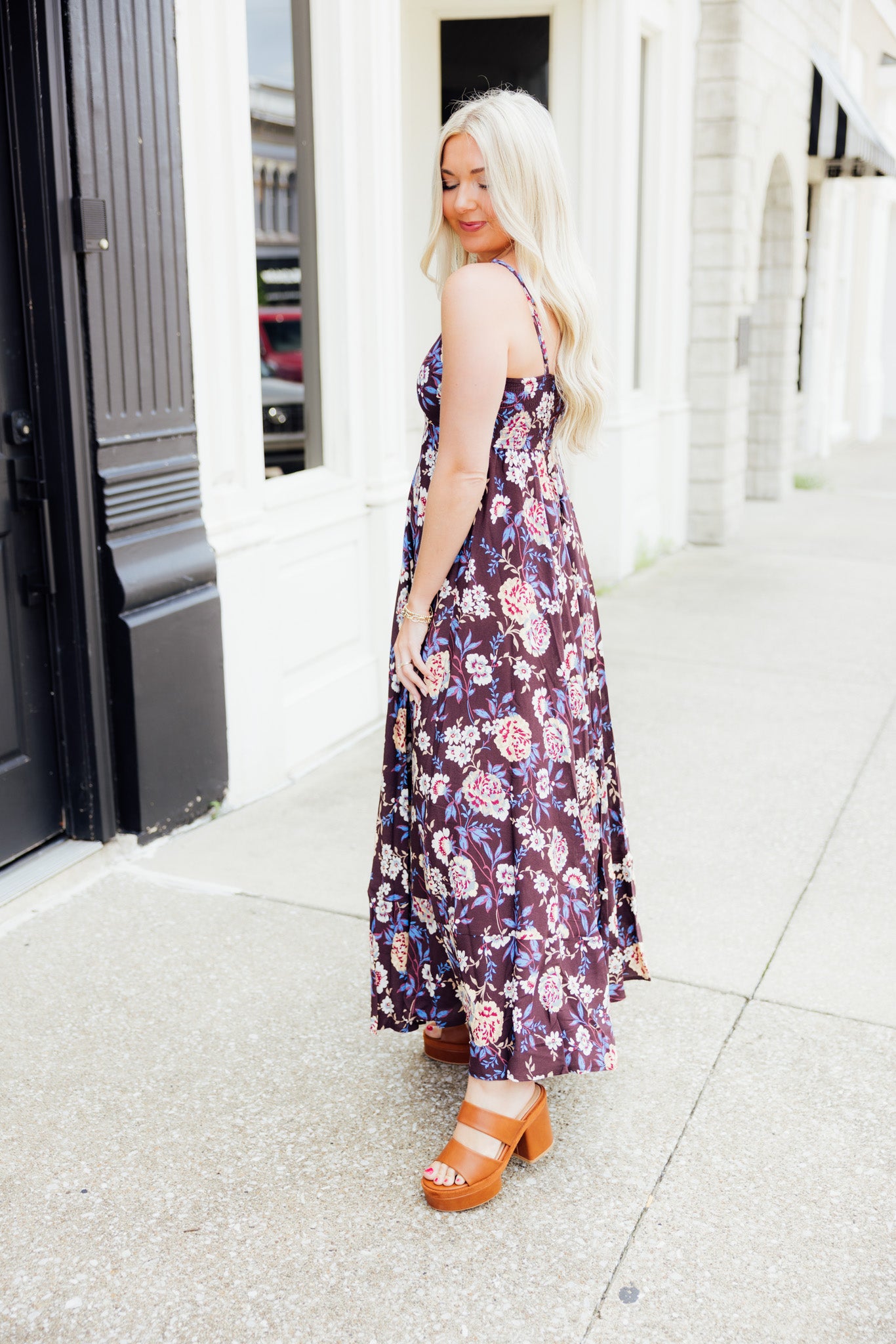 Brown Floral Midi Dress
