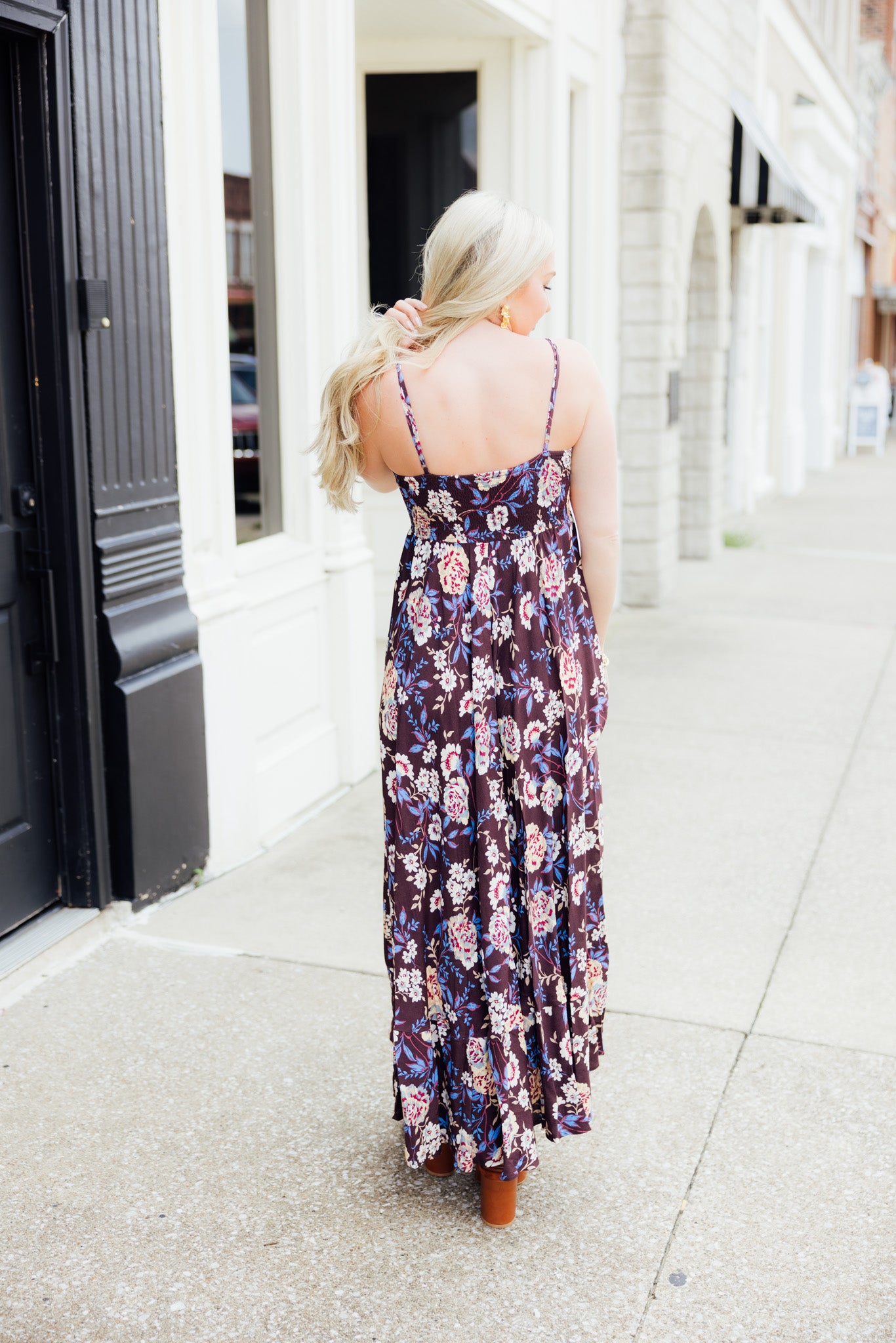 Brown Floral Midi Dress