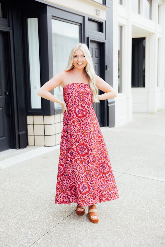 Pink Floral Midi Dress