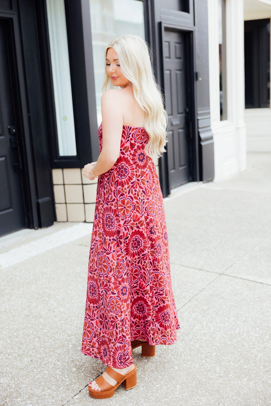 Pink Floral Midi Dress