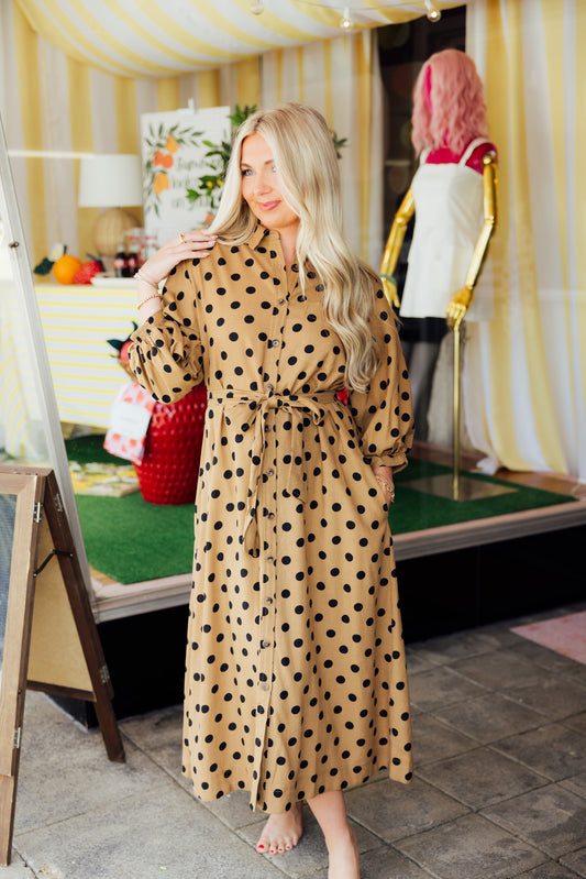 Mocha Polka Dot Midi Dress