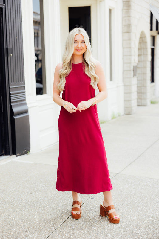 Ribbed Gold Button Dress