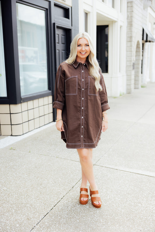 Espresso Stitch Mini Dress