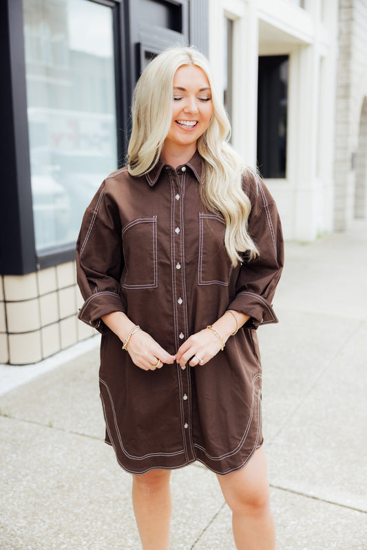 Espresso Stitch Mini Dress