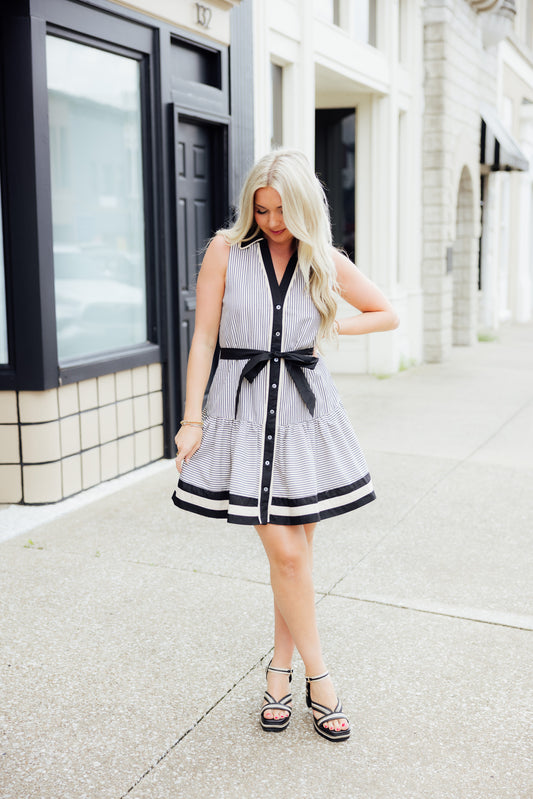 Black Striped Sleeveless Dress
