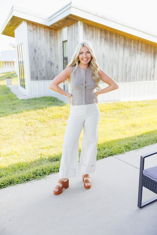 Brown Button Vest Top