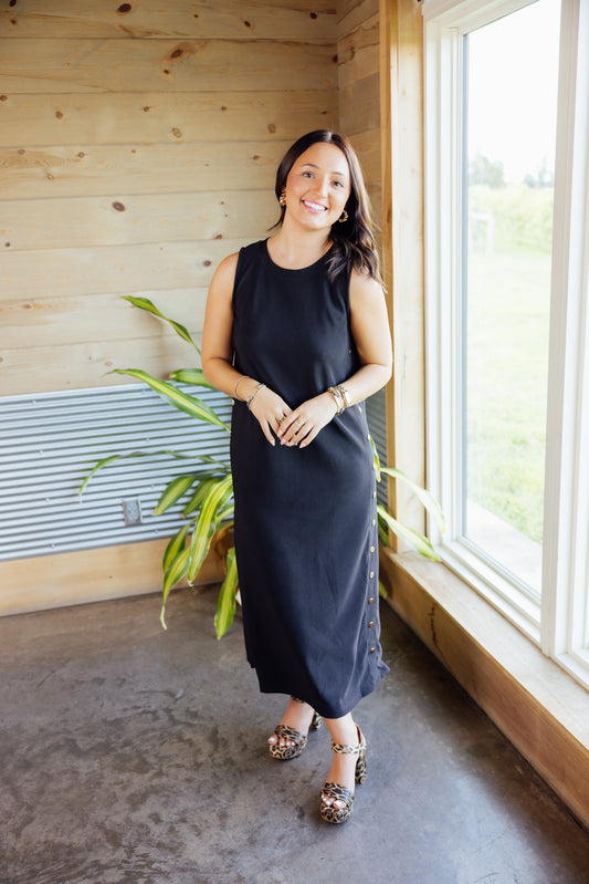 Ribbed Gold Button Dress