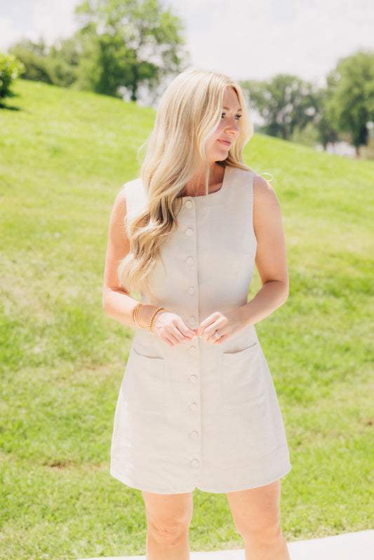 Oatmeal Button Down Linen Dress