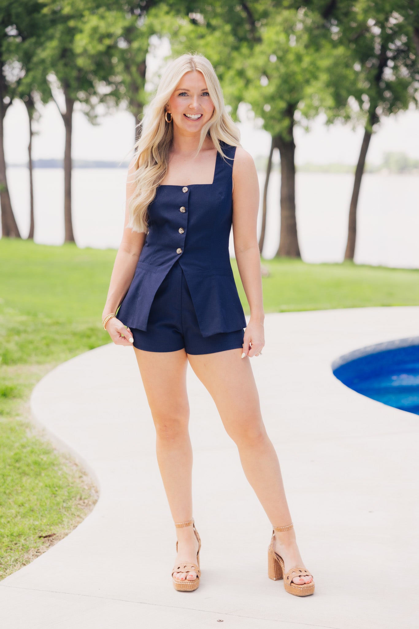 Navy Vest Short Set