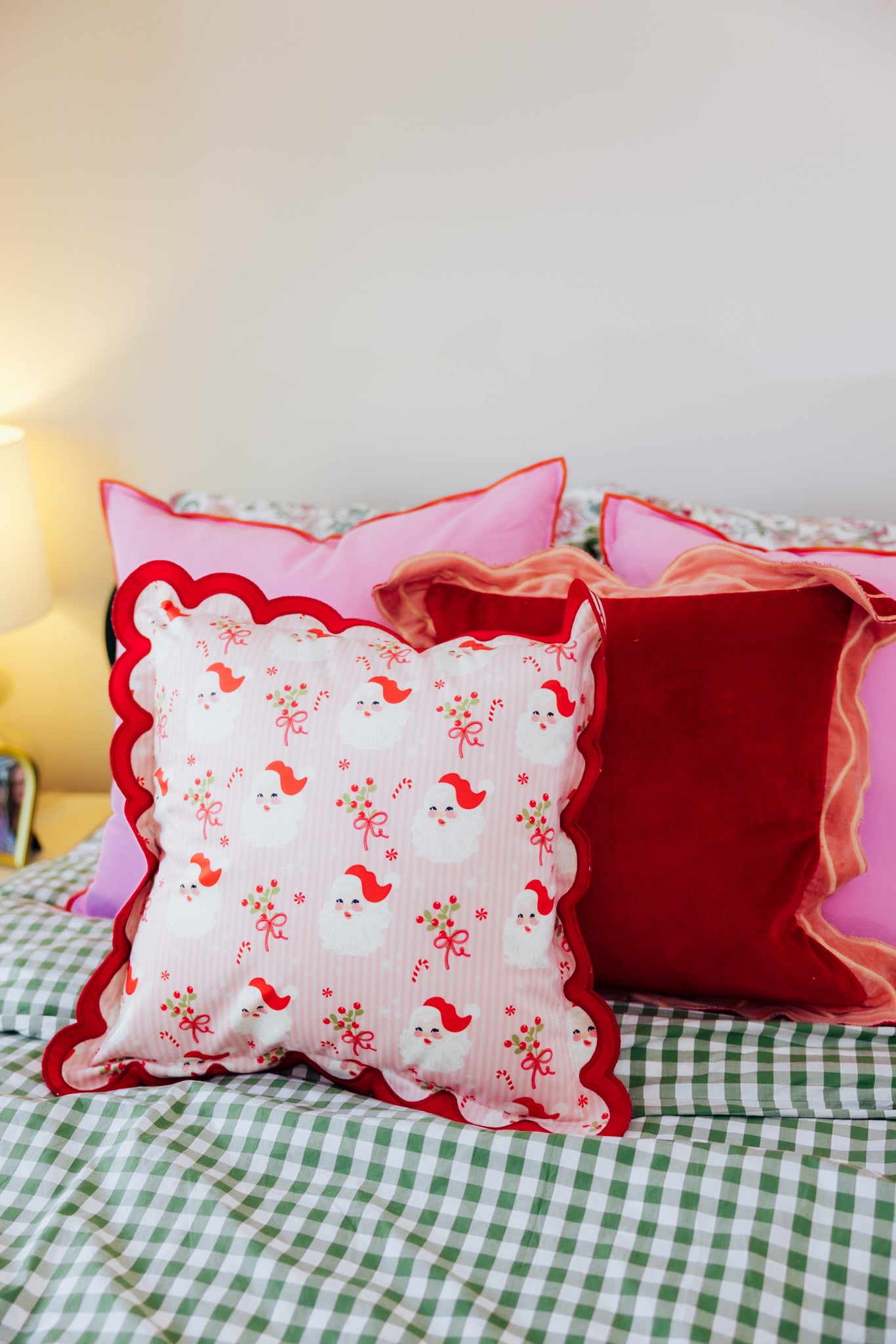 Red Velvet Scalloped Pillow