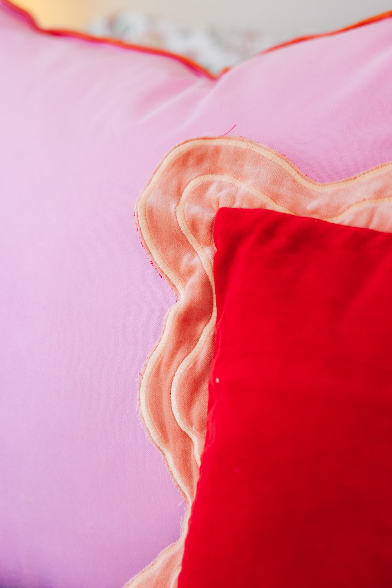 Red Velvet Scalloped Pillow
