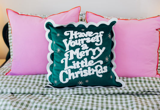 Merry Little Christmas Scallop Pillow