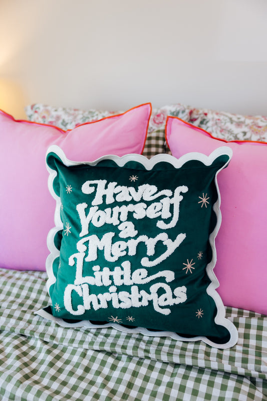 Merry Little Christmas Scallop Pillow