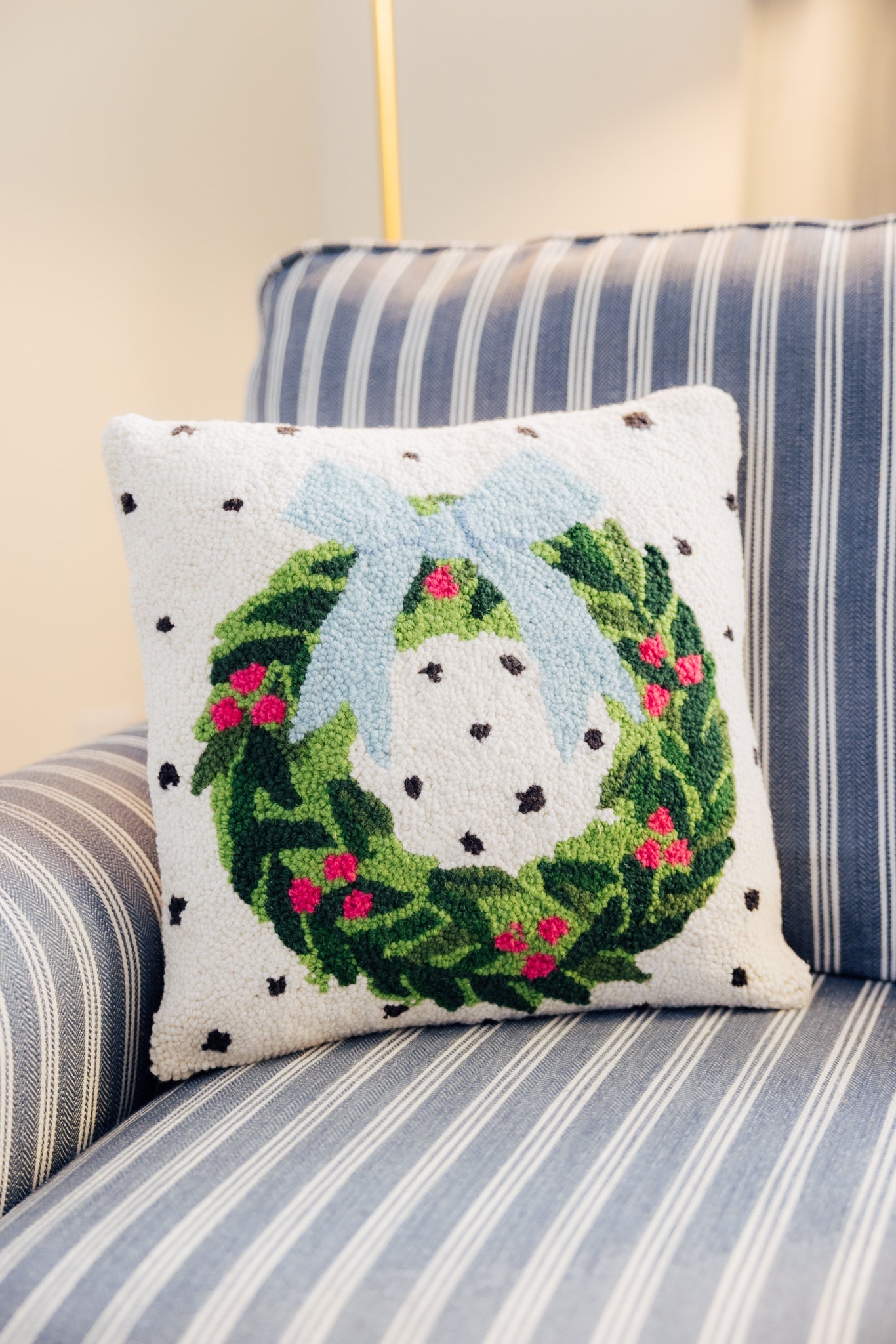 Spotted Holiday Wreath Hook Pillow