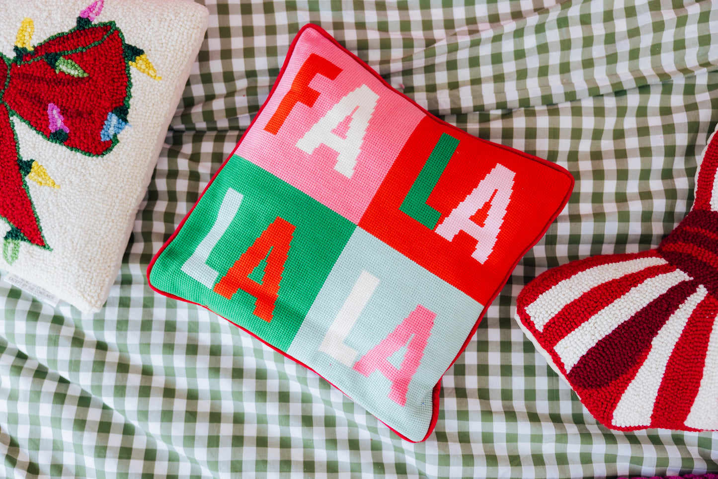 Fa La La Quadrant Embroidered Pillow