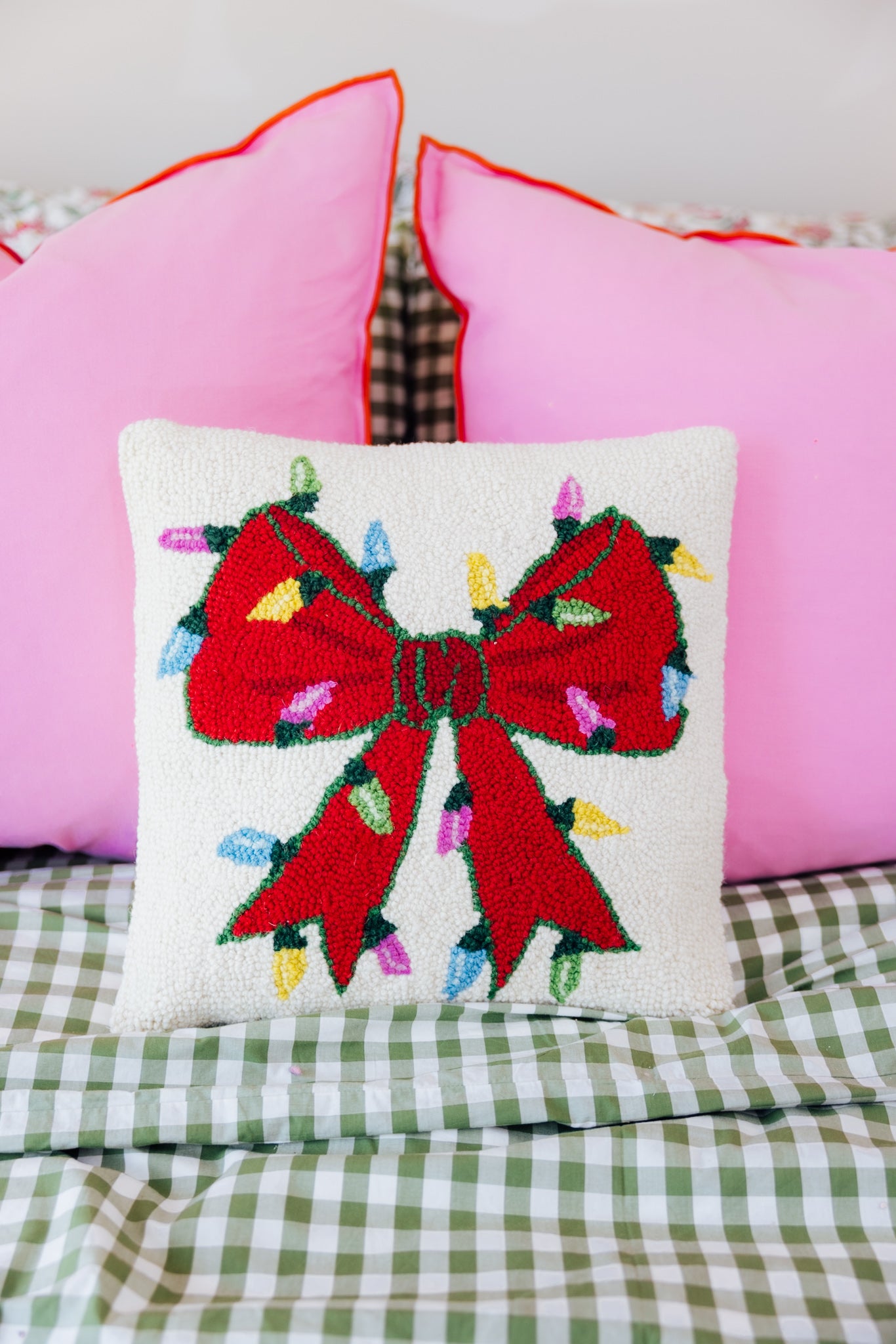 Christmas Lights Bow Hook Pillow