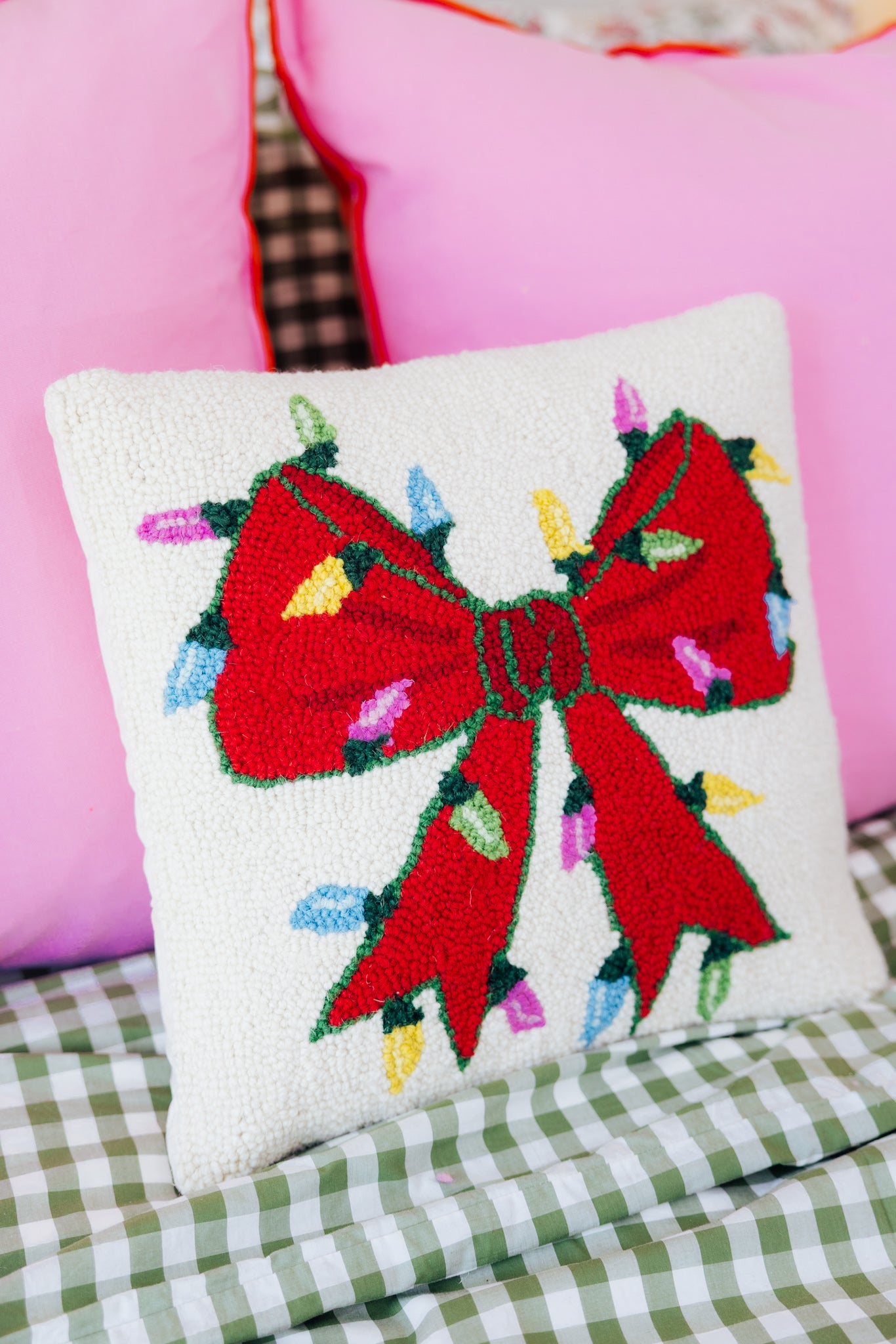 Christmas Lights Bow Hook Pillow