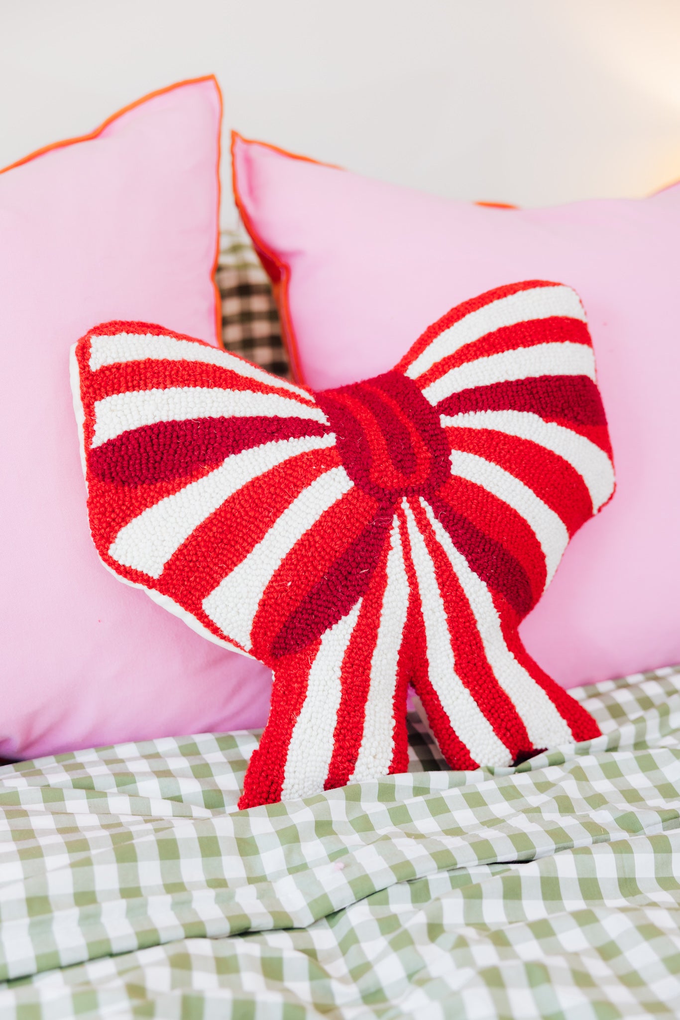 Shaped Red & White Bow Hook Pillow