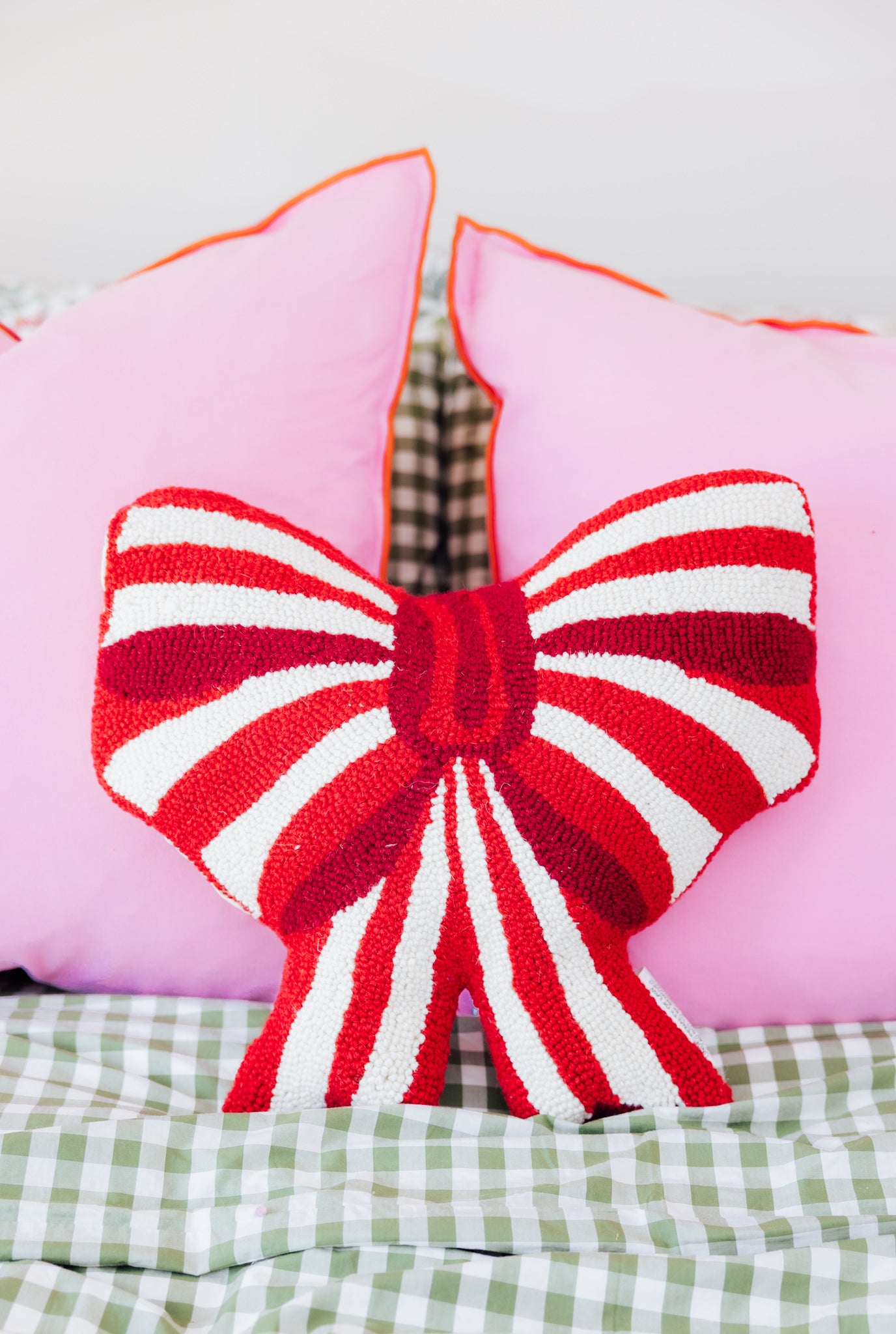 Shaped Red & White Bow Hook Pillow