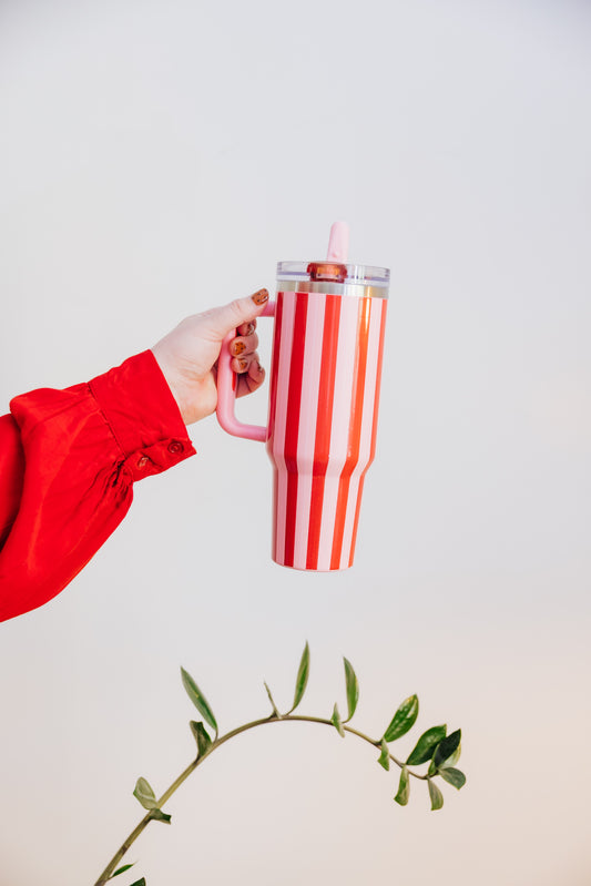 Pink & Red Stripe Tumbler 40oz