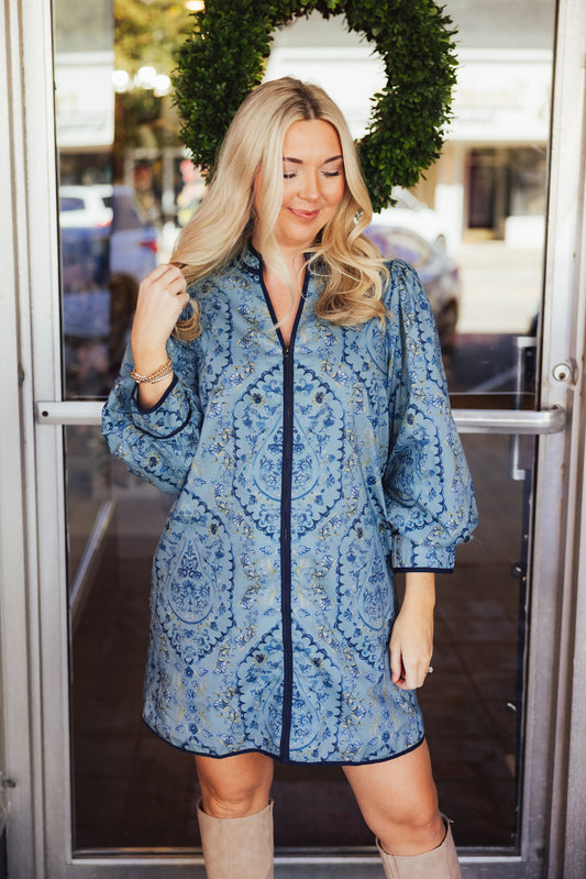 Blue Floral Print Mini Dress