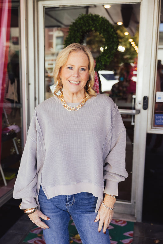 Dusty Blue Thermal Pullover