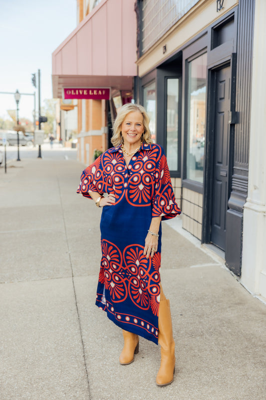 Navy Fall Midi Dress