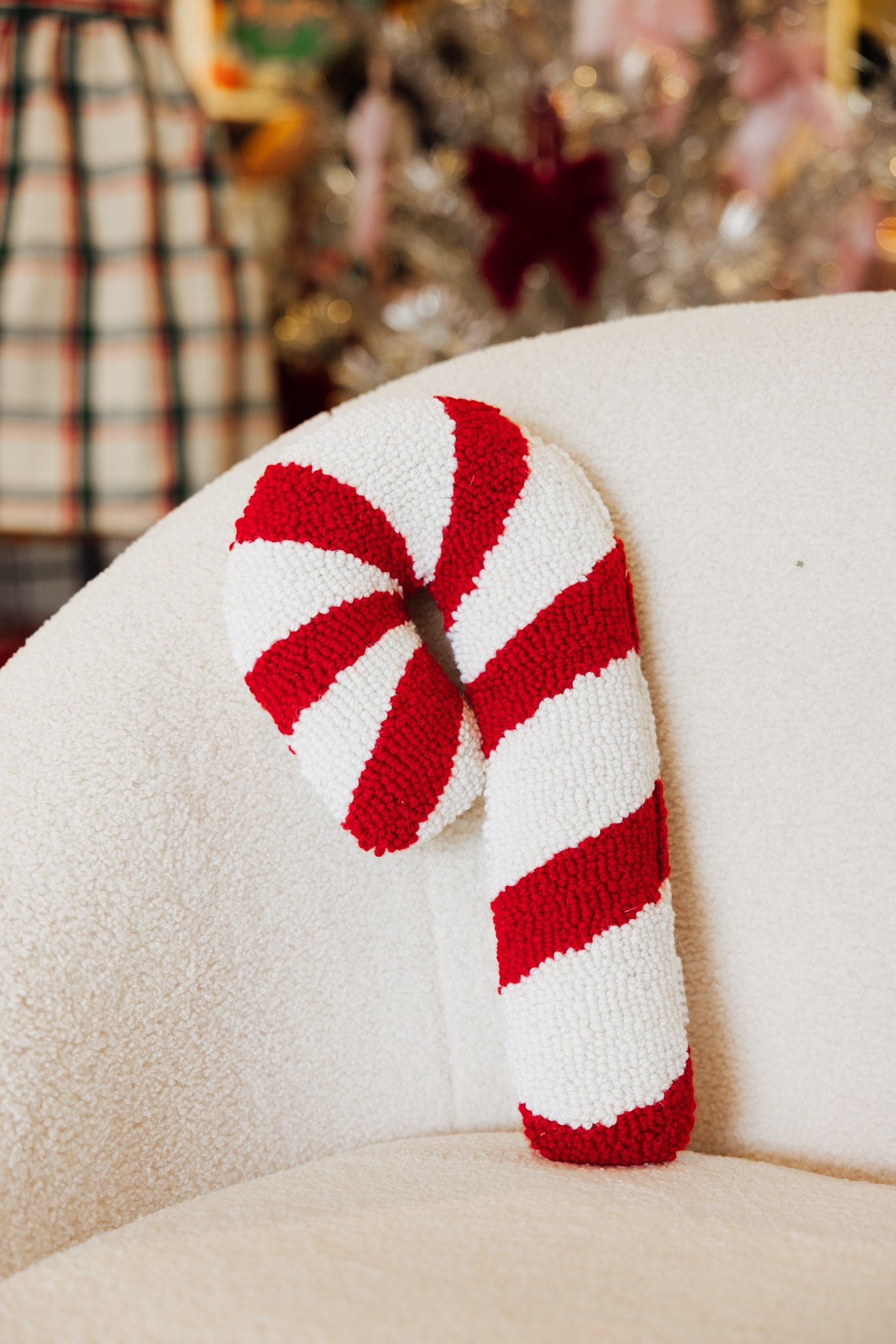 Shaped Candy Cane Hook Pillow