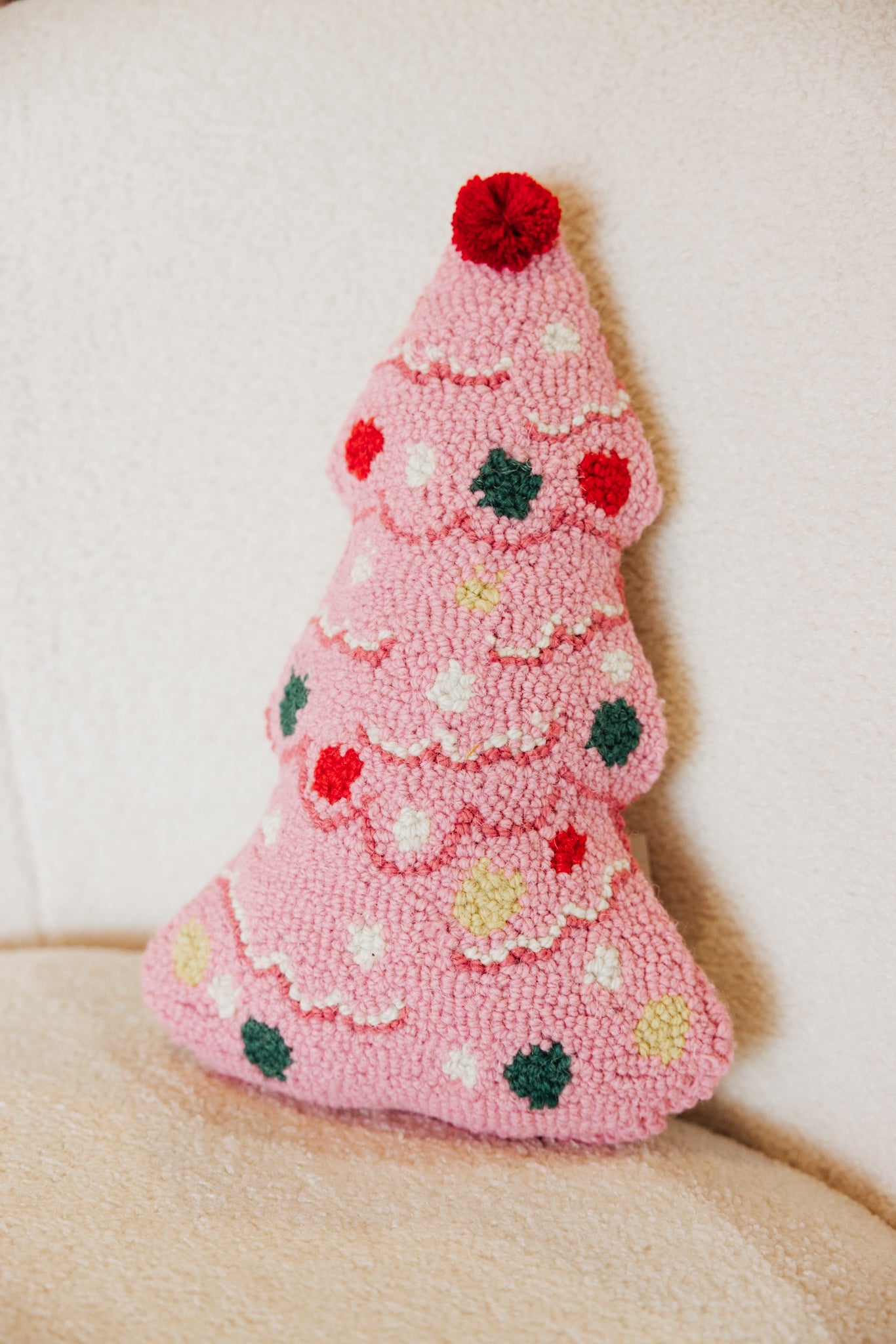 Shaped Holiday Tree With Pom Hook Pillow