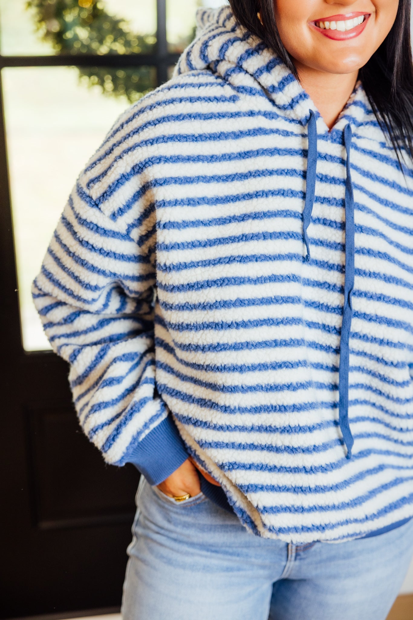 Blue Striped Puffy Hoodie
