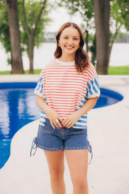 Red Blue Color Block Tee