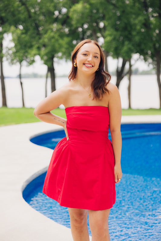 Red Fold Over Mini Dress