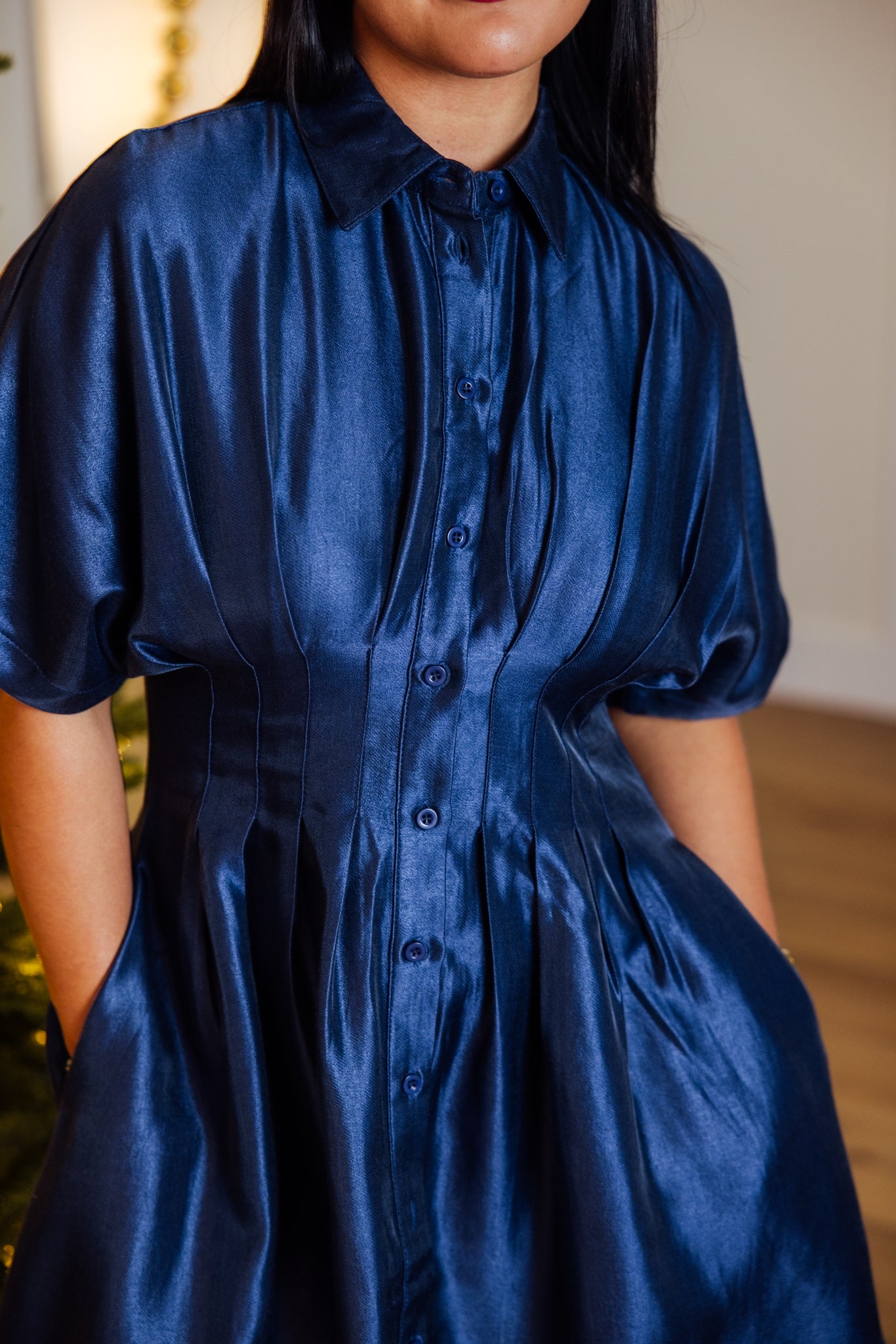 Navy Pleated Mini Dress