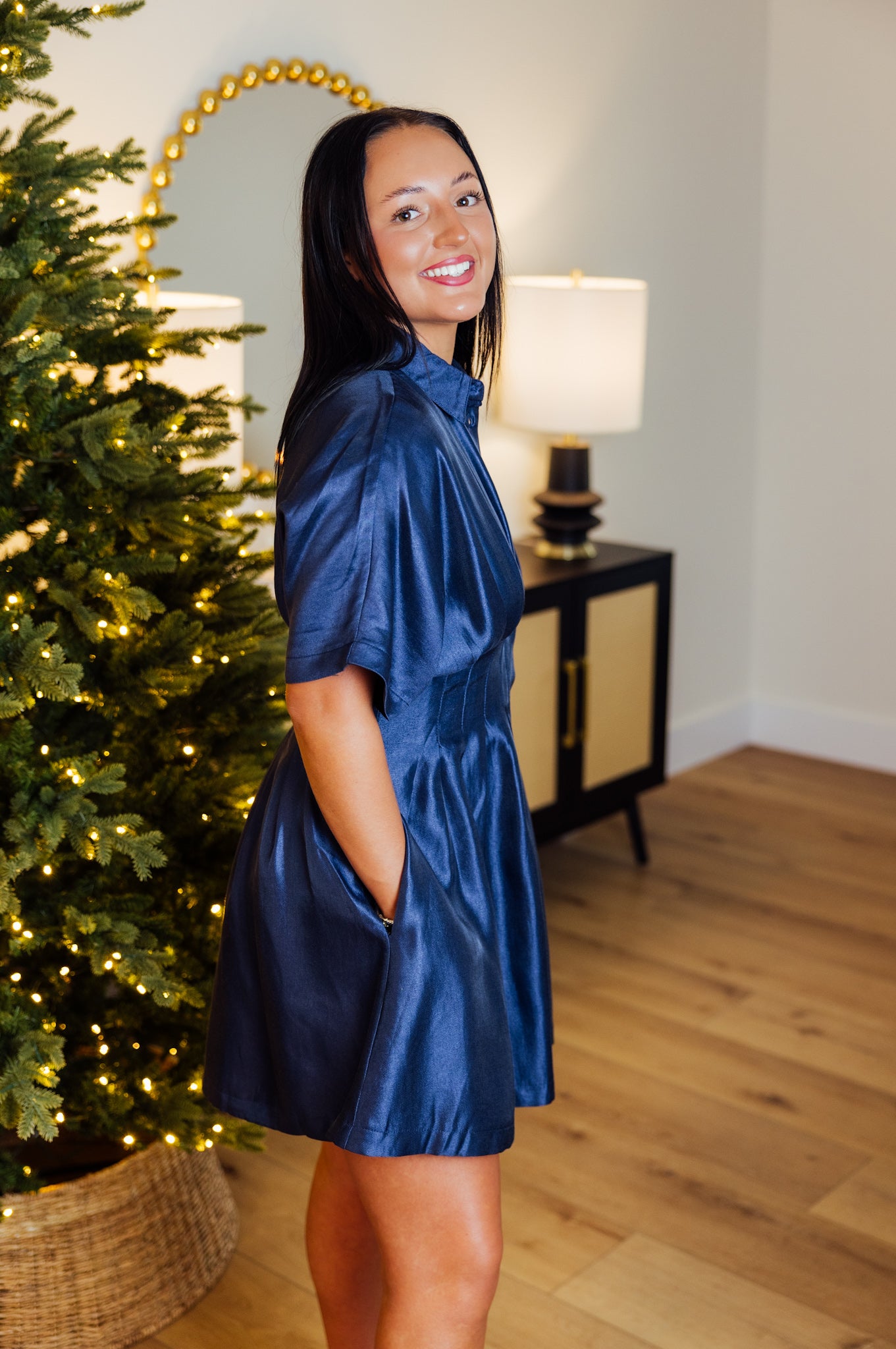 Navy Pleated Mini Dress