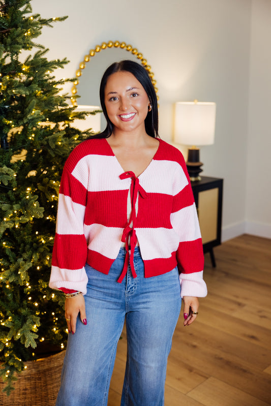 Pink Red Striped Cardigan