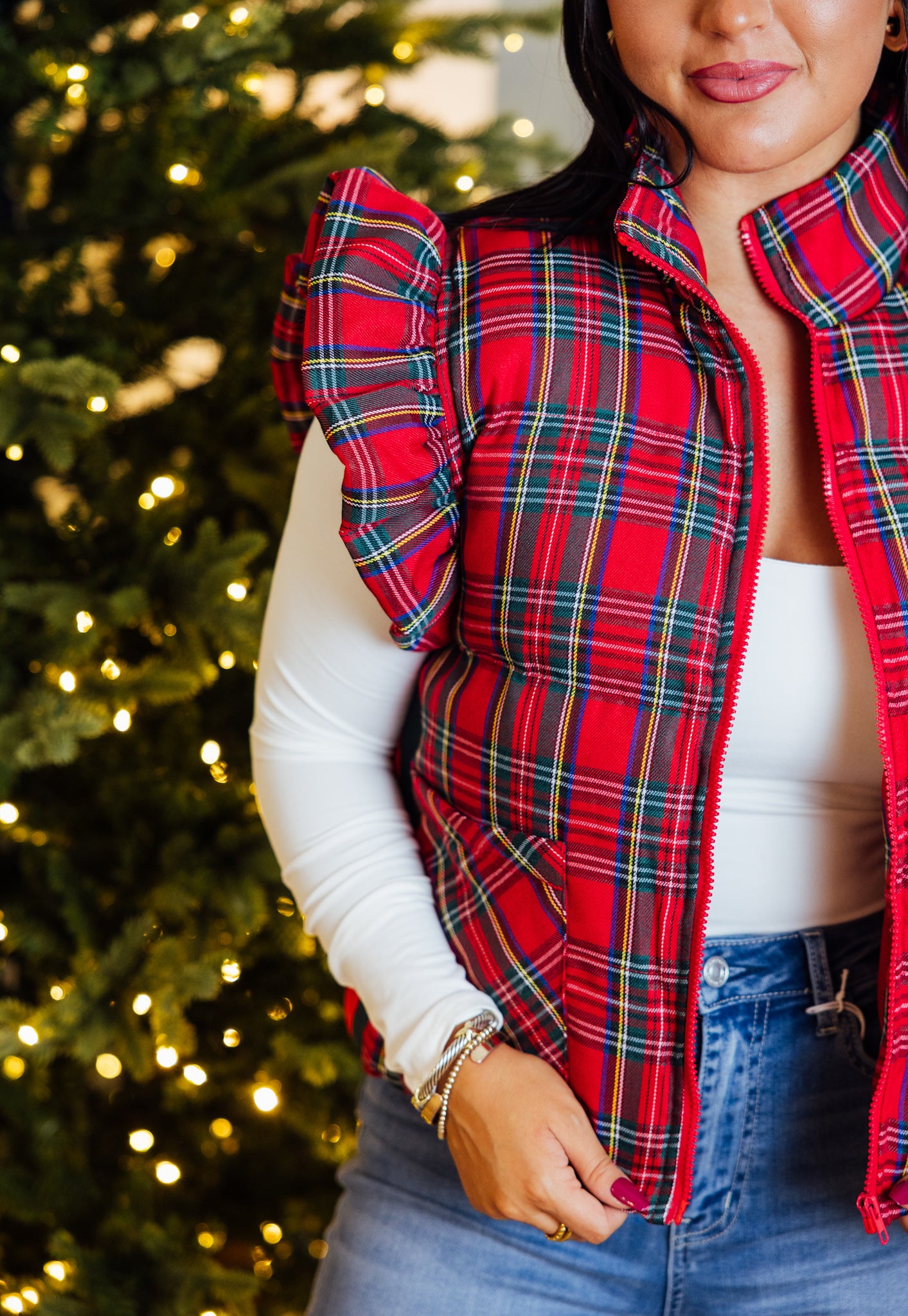 Red Plaid Puffy Vest