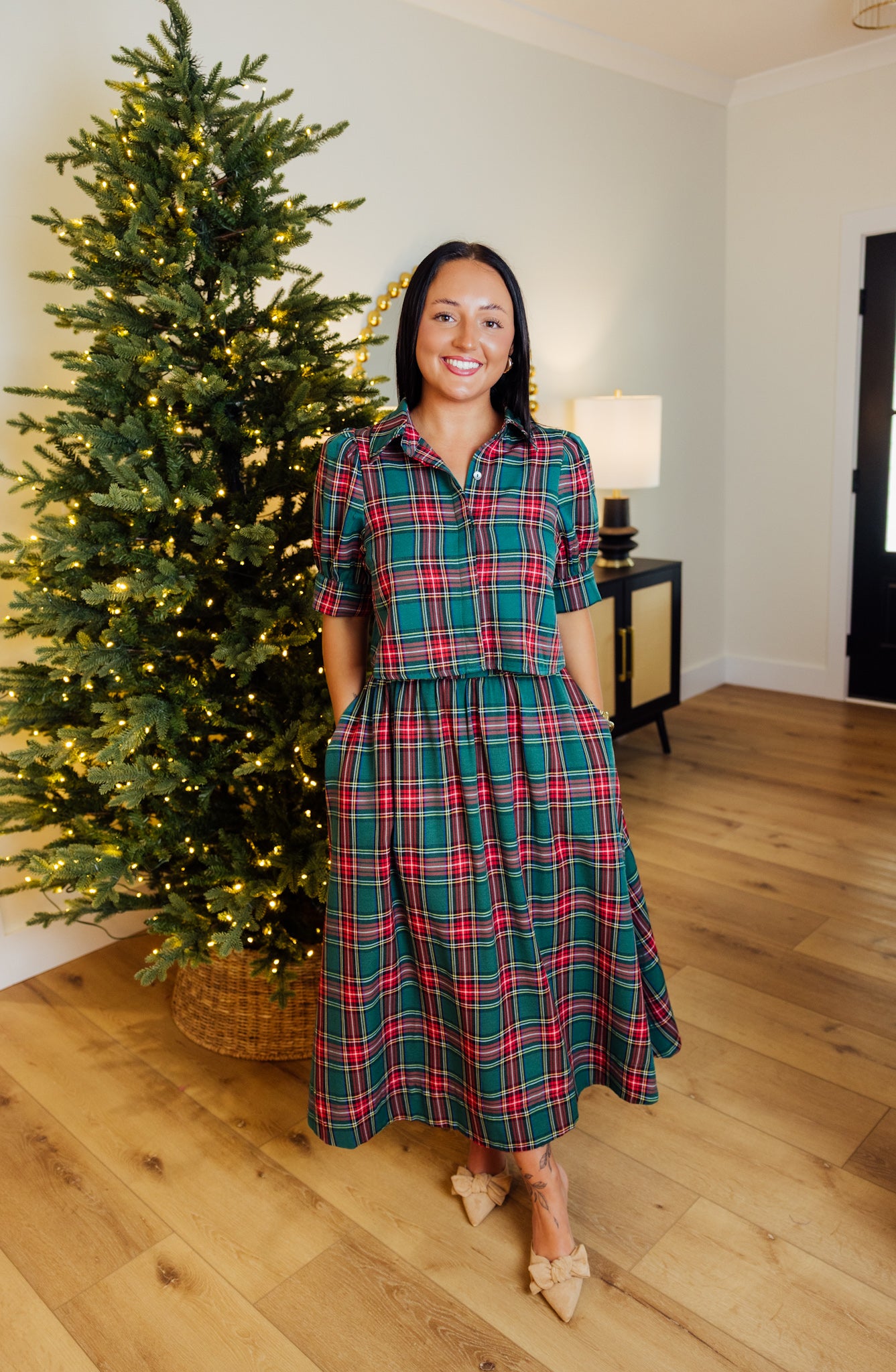 Green Tartan Skirt Set