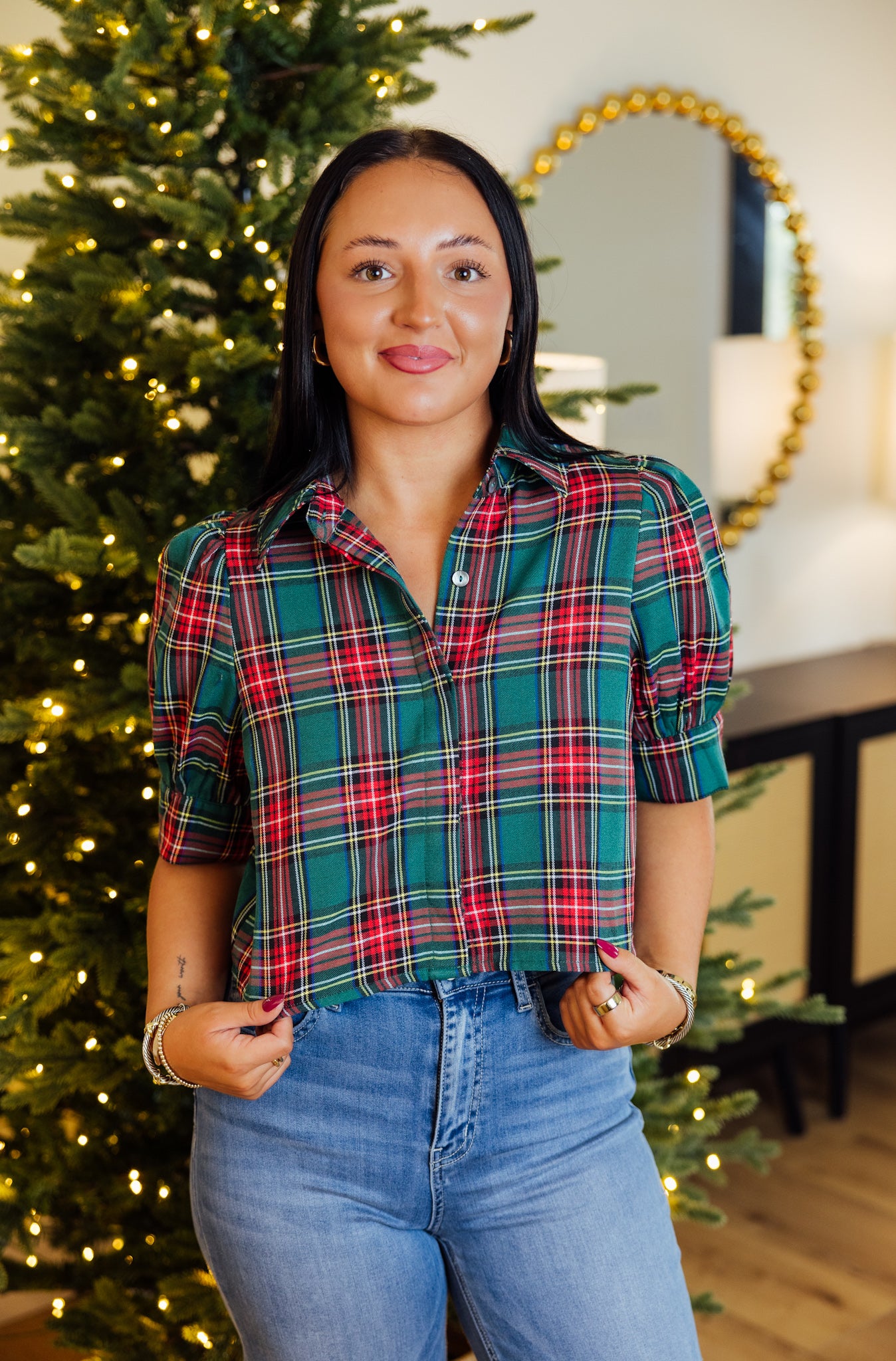 Green Tartan Skirt Set