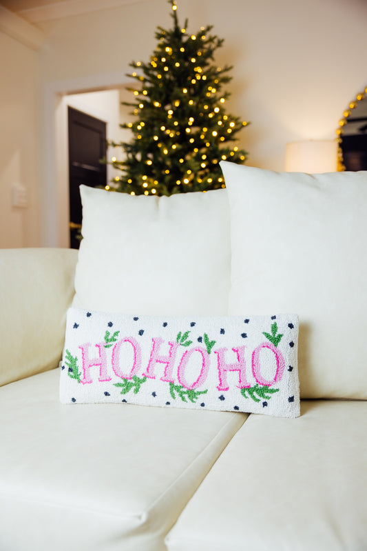Spotted Holiday Ho Ho Ho Hook Pillow