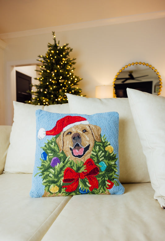 Santa Golden Labrador Wreath Hook Pillow