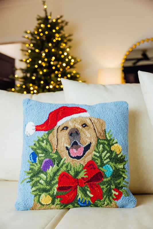 Santa Golden Labrador Wreath Hook Pillow