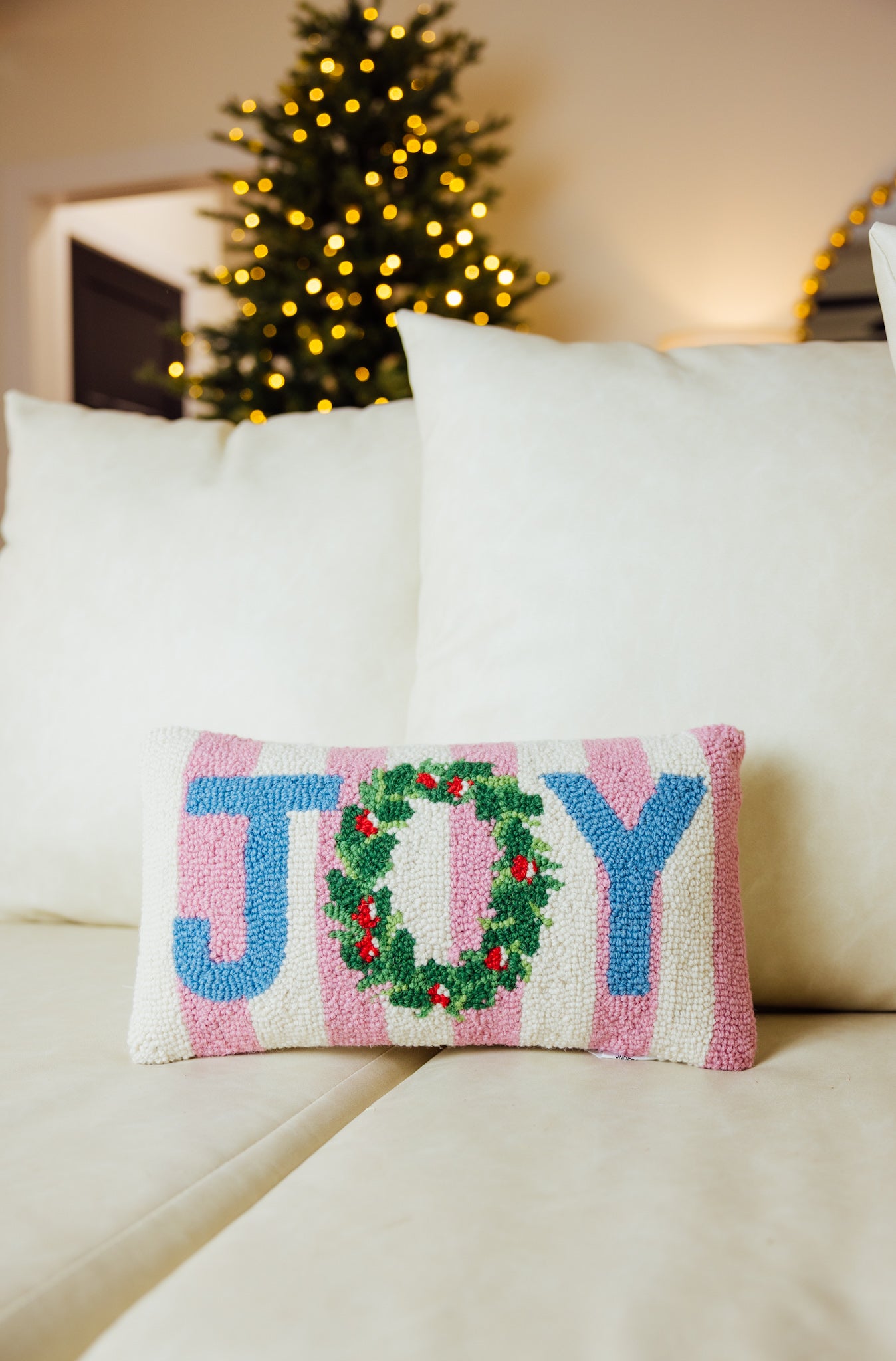 Pink Stripe Joy Hook Pillow