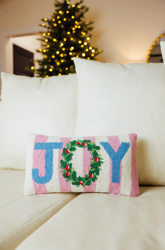 Pink Stripe Joy Hook Pillow