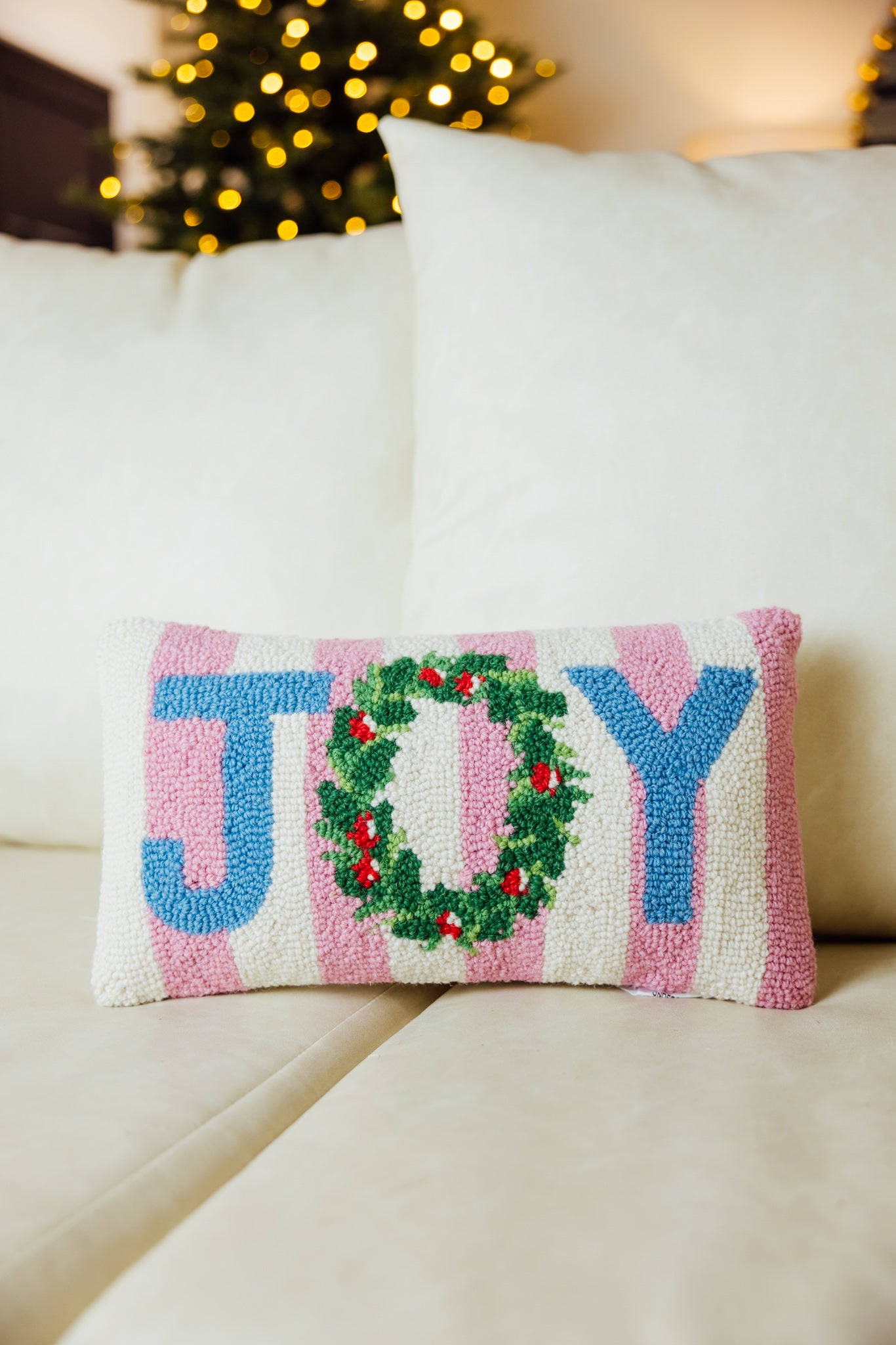 Pink Stripe Joy Hook Pillow