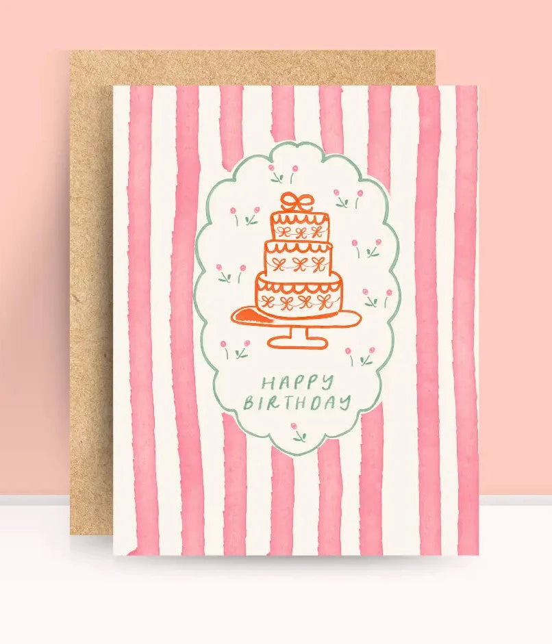 Pink Stripes Birthday Card