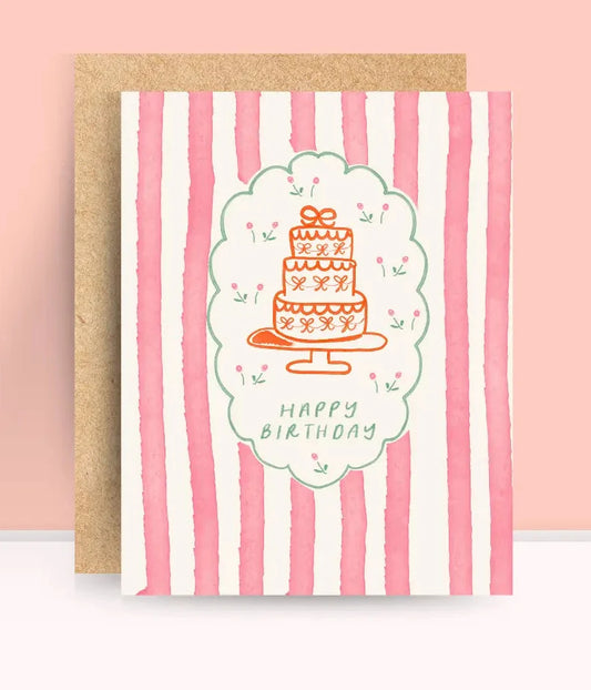 Pink Stripes Birthday Card